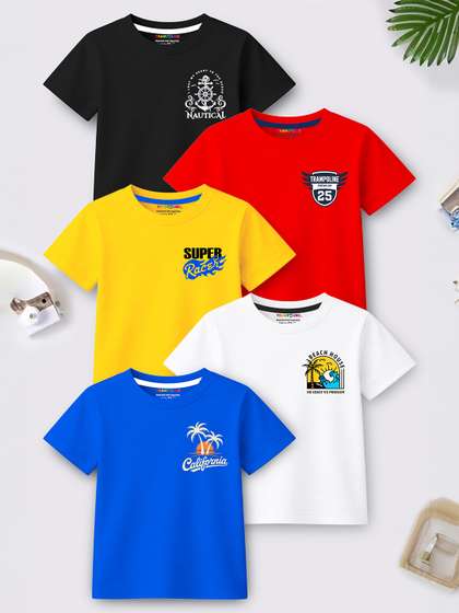 YK X Trampoline Boys
                      Pack of 5 Multicolour Graphic Printed T-Shirt