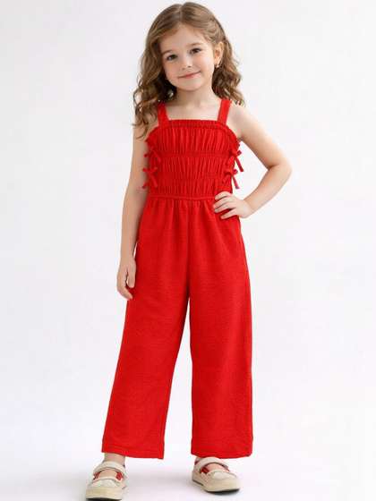 Lazy Shark Girls Solid
                    Smocked Shoulder Straps Basic Jumpsuit