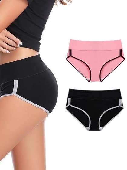MOLASUS Women Pack
                        of 2 Colourblocked Leak-Proof Assorted Cotton
                        Boy Shorts