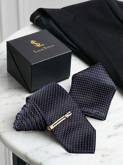 LOUIS STITCH Men Blue
                    Premium Tie Set with Pocket Square & Golden Tie
                    Pin