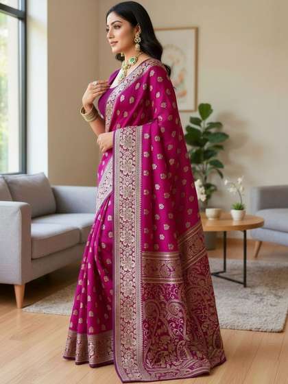 SZN Ethnic Motifs
                        Zari Silk Blend Heavy Work Banarasi Saree