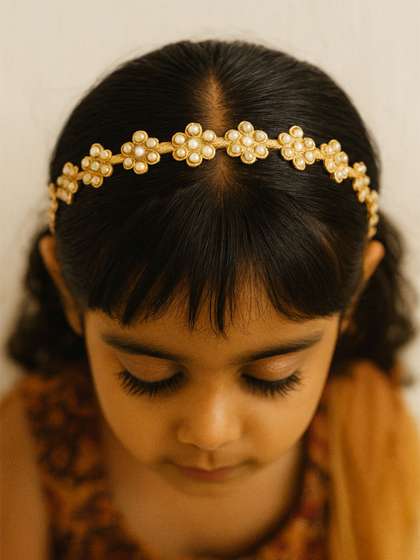 Choko Girls Ethnic
                      Gold Pearl Floral Embellished Ornate Hair Band