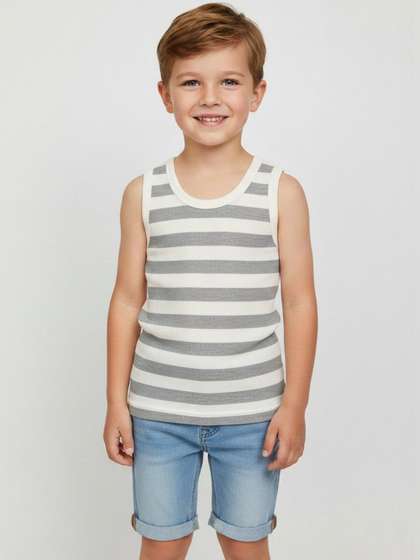 Moda Rapido Boys Striped
                    Cotton Round Neck Vest