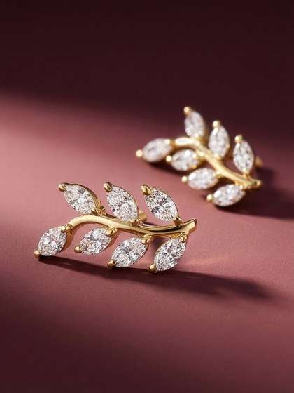 MAEJOY Elegant Leaf
                        Lab grown diamond 92.5 Sterling Silver 18KT Gold
                        plated stud earrings