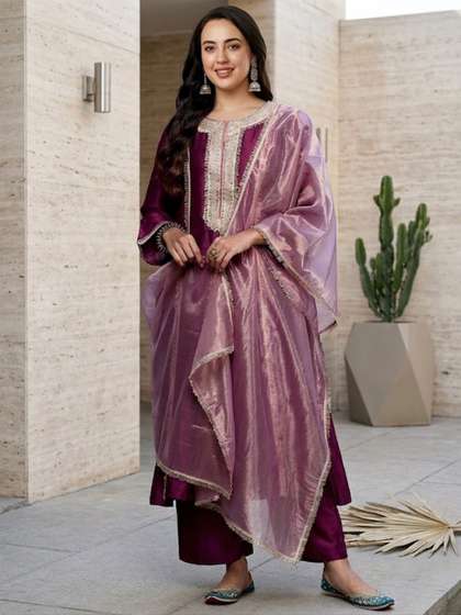 Varanga Women Yoke
                        Design Regular Sequinned Kurta with Trousers
                        & With Dupatta