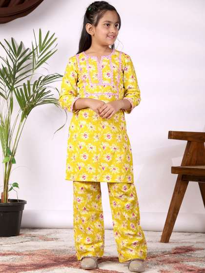 Sangria Girls Printed
                    Pure Cotton Round Neck Kurta & Trousers