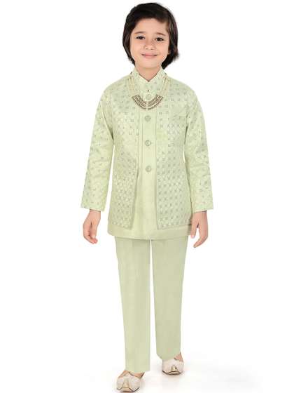 joley poley Boys
                        Sequin Embroidered Mandarin Collar Sherwani