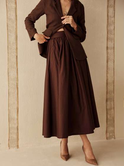 Sage by Mala Women
                          Pure Cotton Blend Cotton Cambric Maxi Flared
                          Skirt