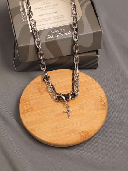 SALTY Men Rugged Black
                    Stainless Steel Pendant Locket Necklace