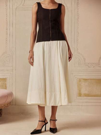 Sage by Mala Women
                        Pure Cotton Blend Cotton Cambric Midi Flared
                        Skirt