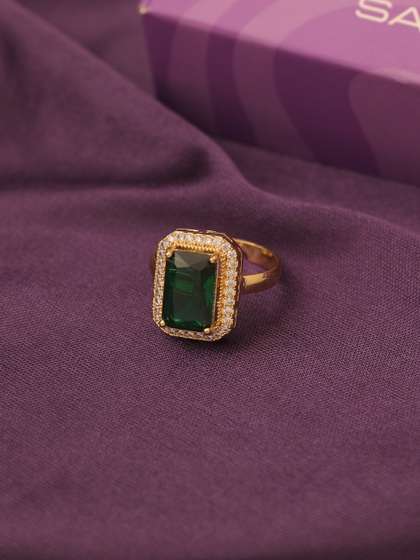 SALTY Gold Plated
                        Stainless Steel Stone Studded Adjustable Finger
                        Ring