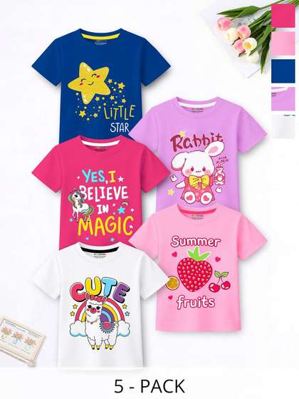 YK X Trampoline Girls
                      Pack Of 5 Half Sleeve Graphic Printed Tshirts