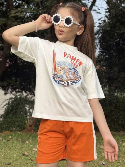 Nap Chief Kids Ramen
                    Club Printed Cotton T-shirt with Shorts
