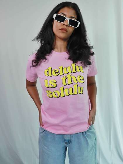 Silly Panda Delulu
                          Is Solulu' - Regular Fit Pink Tshirts