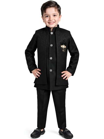 Arshia Fashions Boys
                        Self Design Band Collar Sherwani Set