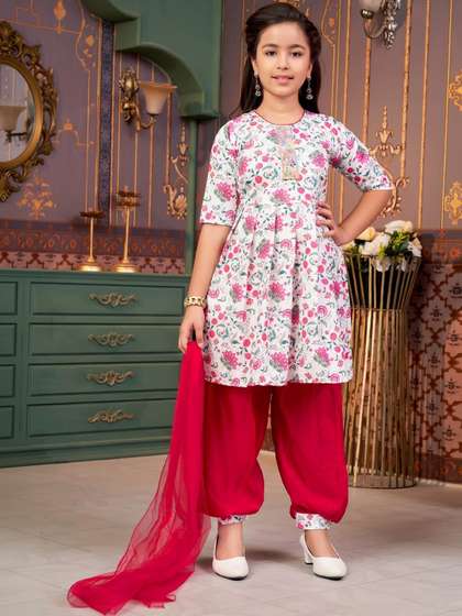 Sangria Girls Printed
                    Round Neck Kurti & Salwar