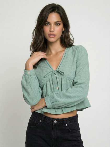 glitchez V-Neck
                        Cuffed Sleeves Empire Top