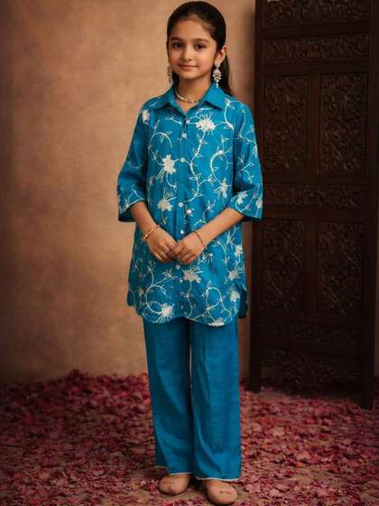 Sangria Girls
                        Embroidered Top with Trousers Clothing Set