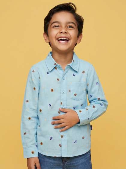 Nauti Nati Boys Cotton
                    Linen Blend Football All Over Print Formal Party
                    Shirts