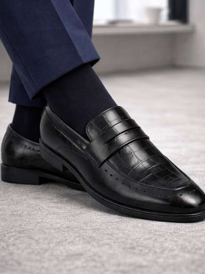 Ajanta Men Textured
                        Leather Soft Cushioned Formal Loafer