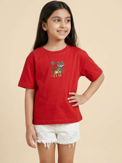 Zuzuberry Girls Printed
                    Hooded Applique T-shirt