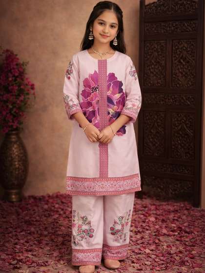 Sangria Girls Printed
                      Round Neck Kurta & Palazzos