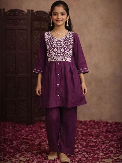 Sangria Girls
                    Embroidered Round Neck Kurta & Trousers