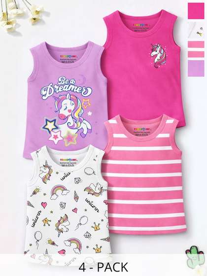 YK X Trampoline Girls
                    Pack Of 4 Printed Sleeveless T-Shirt
