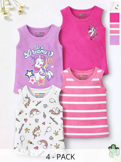 YK X Trampoline Girls
                    Pack Of 4 Printed Sleeveless T-Shirt