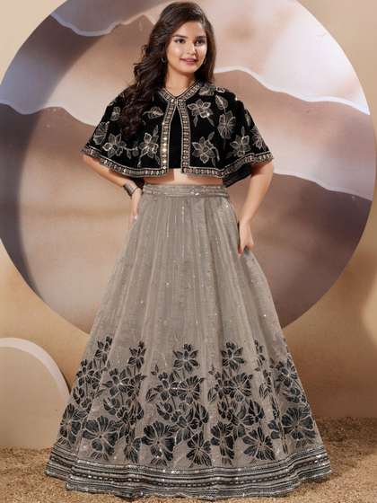 Lagorii Girls
                        Embroidered Sequinned Semi-Stitched Lehenga
                        &
