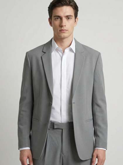 HE SPOKE Men Solid
                        Formal 4-Way Stretch Satin Finish Blazer