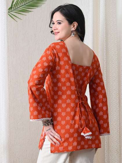 BKApparels Ethnic
                        Motifs Printed V-Neck Pure Cotton Blend Kurti