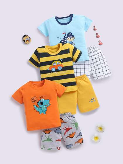Blushh Berry Boys Pack
                    Of 3 Printed Round Neck Pure Cotton T-shirt With
                    Shorts