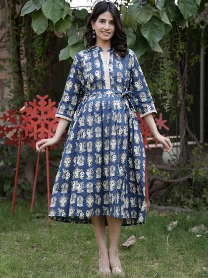 Aujjessa Ethnic
                        Motifs Print Maternity Fit & Flare Midi
                        Dress