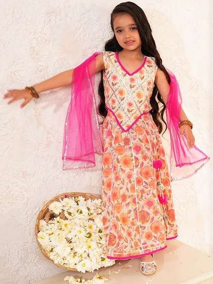 LIL PITAARA Girls
                        Embroidered Thread Work Ready to Wear Lehenga
                        & Blouse With Dupatta