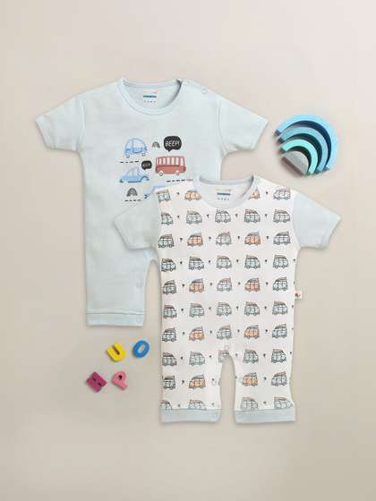 BUMZEE Infants Boys
                      Pack of 2 Printed Cotton Rompers