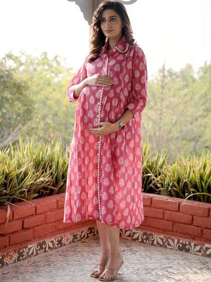 Aujjessa Ethnic
                        Motifs Print Maternity Fit & Flare Midi
                        Dress