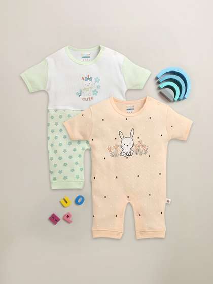 BUMZEE Girls Pack of 2
                    Printed Cotton Rompers