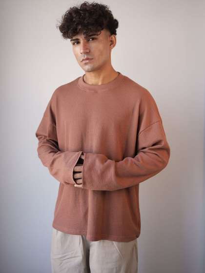 MOHICANS Round Neck
                        Drop-Shoulder Waffle Textured T-shirt