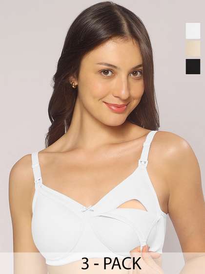 MomToBe Pack of 3
                        Solid Non-Wired Non Padded Nursing Maternity
                        Bras 5502reblkwhtbgfb-30