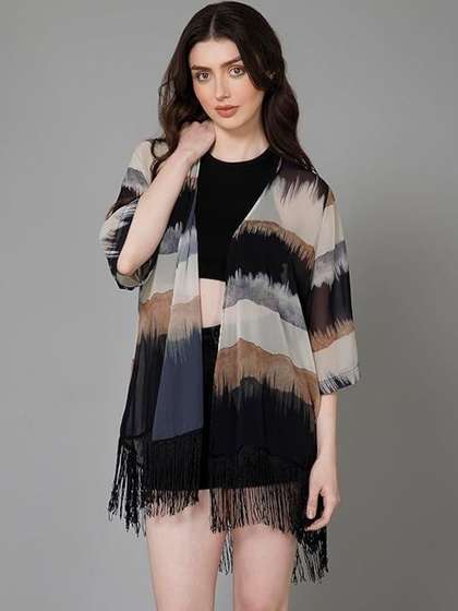 Lunice Women Printed
                        Tasselled Shrug
