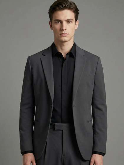 HE SPOKE Men Solid
                          Formal 4-Way Stretch Satin Finish Blazer
