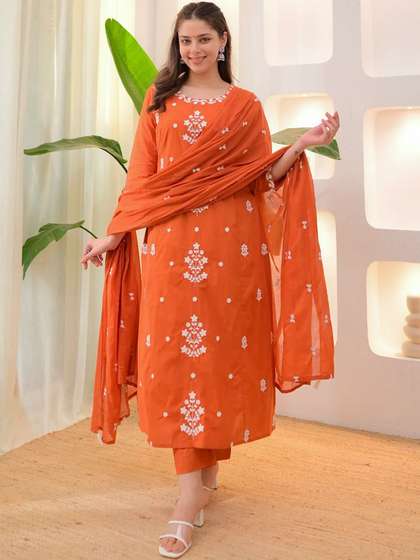 Anouk Women Ethnic
                          Motifs Embroidered Regular Thread Work Kurta
                          with Trousers & With Dupatta