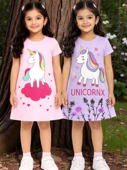 KEESOR Girls Pack of 2
                      Print Dresses