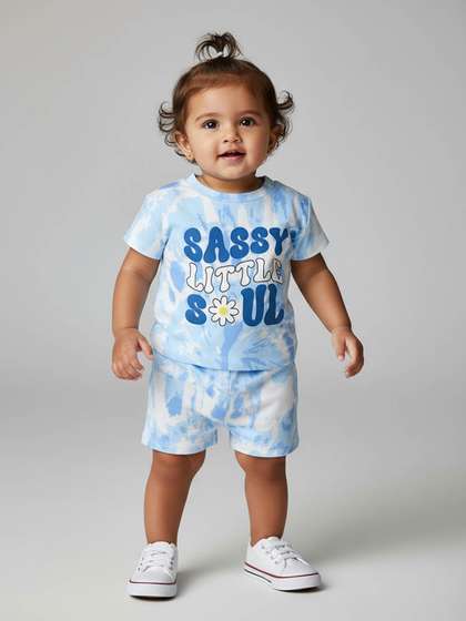 YK X Tinyo Infant Girls
                    Typography Printed Pure Cotton T-shirt with Shorts