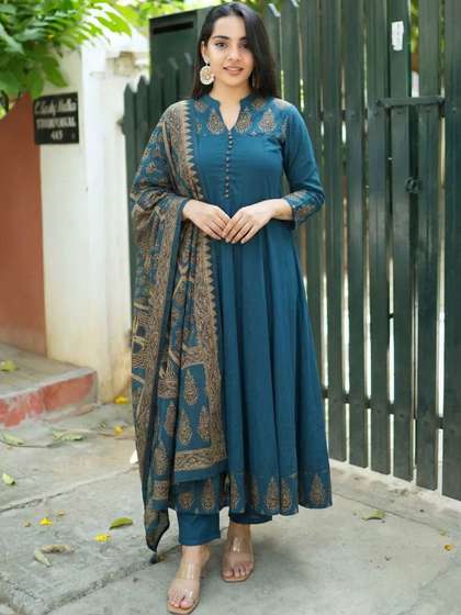 SZN Women Ethnic
                        Motifs Printed Panelled Kurta with Trousers
                        & With Dupatta