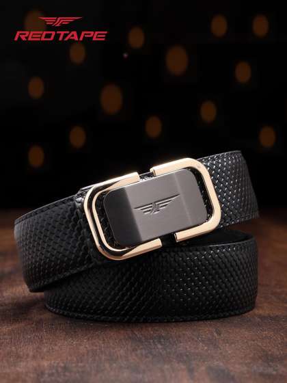 Red Tape Men Black
                    Textured Leather Formal Casual Autolock Belt