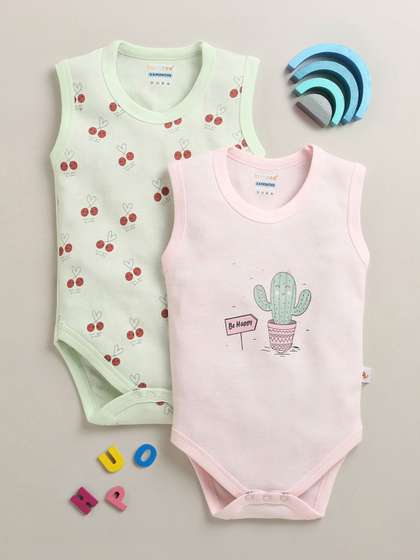 BUMZEE Pack of 2 Printed
                    Cotton Round Neck Bodysuit