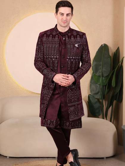 Dulha Ghar Self
                          Design Band Collar Sherwani