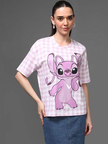 Kazo Women Checked
                        Drop-Shoulder Sleeves T-shirt